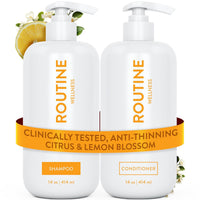 Routine Wellness Anti-Thinning Shampoo and Conditioner Set for Thinning Hair - Biotin DHT Blocker Women & Men - Color Safe Shampoo for Hair Loss & Healthier Hair - Rose Hips (Pack of 2)