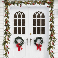 Christmas Garland 6FT 20 LED Bulbs Cypress Pine Garland with Lights Battery Operated with Timer Bells Red Berries Pinecones Green Garlands Decoration for Xmas Holiday Thanksgiving New Year Home Decor