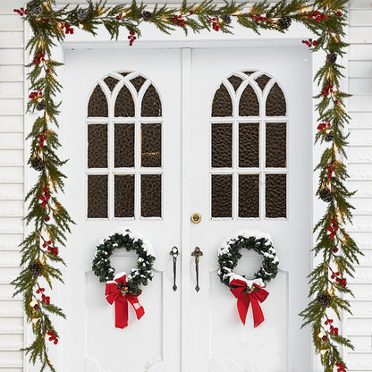 Christmas Garland 6FT 20 LED Bulbs Cypress Pine Garland with Lights Battery Operated with Timer Bells Red Berries Pinecones Green Garlands Decoration for Xmas Holiday Thanksgiving New Year Home Decor