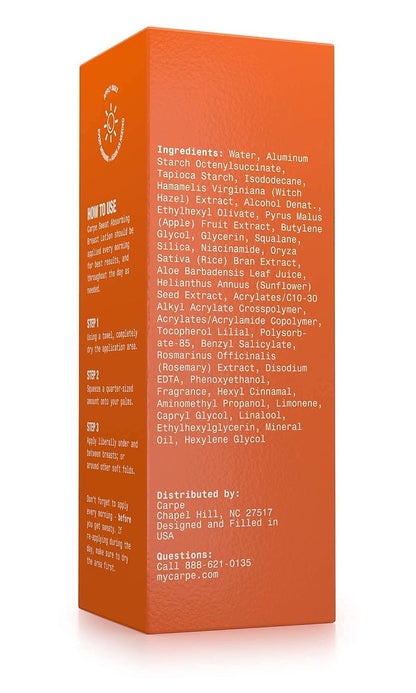 Carpe Sweat Absorbing Breast - Helps Keep Your Breasts and Skin Folds Dry - Sweat Absorbing Lotion - Helps Control Under Breast Sweat - Great For Chafing and Stain Prevention
