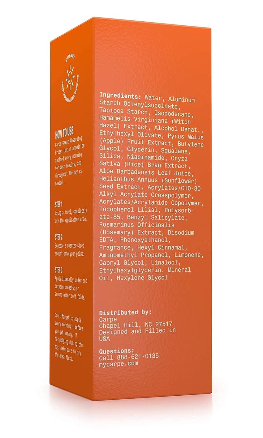 Carpe Sweat Absorbing Breast - Helps Keep Your Breasts and Skin Folds Dry - Sweat Absorbing Lotion - Helps Control Under Breast Sweat - Great For Chafing and Stain Prevention