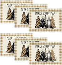 Artoid Mode Waterclor Buffalo Plaid Christmas Trees Placemats Set of 4, 12x18 Inch Winter Table Mats for Outdoor Home Party Kitchen Dining Decor