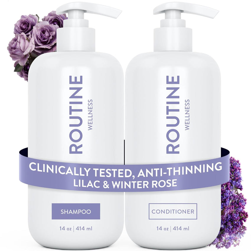 Routine Wellness Anti-Thinning Shampoo and Conditioner Set for Thinning Hair - Biotin DHT Blocker Women & Men - Color Safe Shampoo for Hair Loss & Healthier Hair - Rose Hips (Pack of 2)