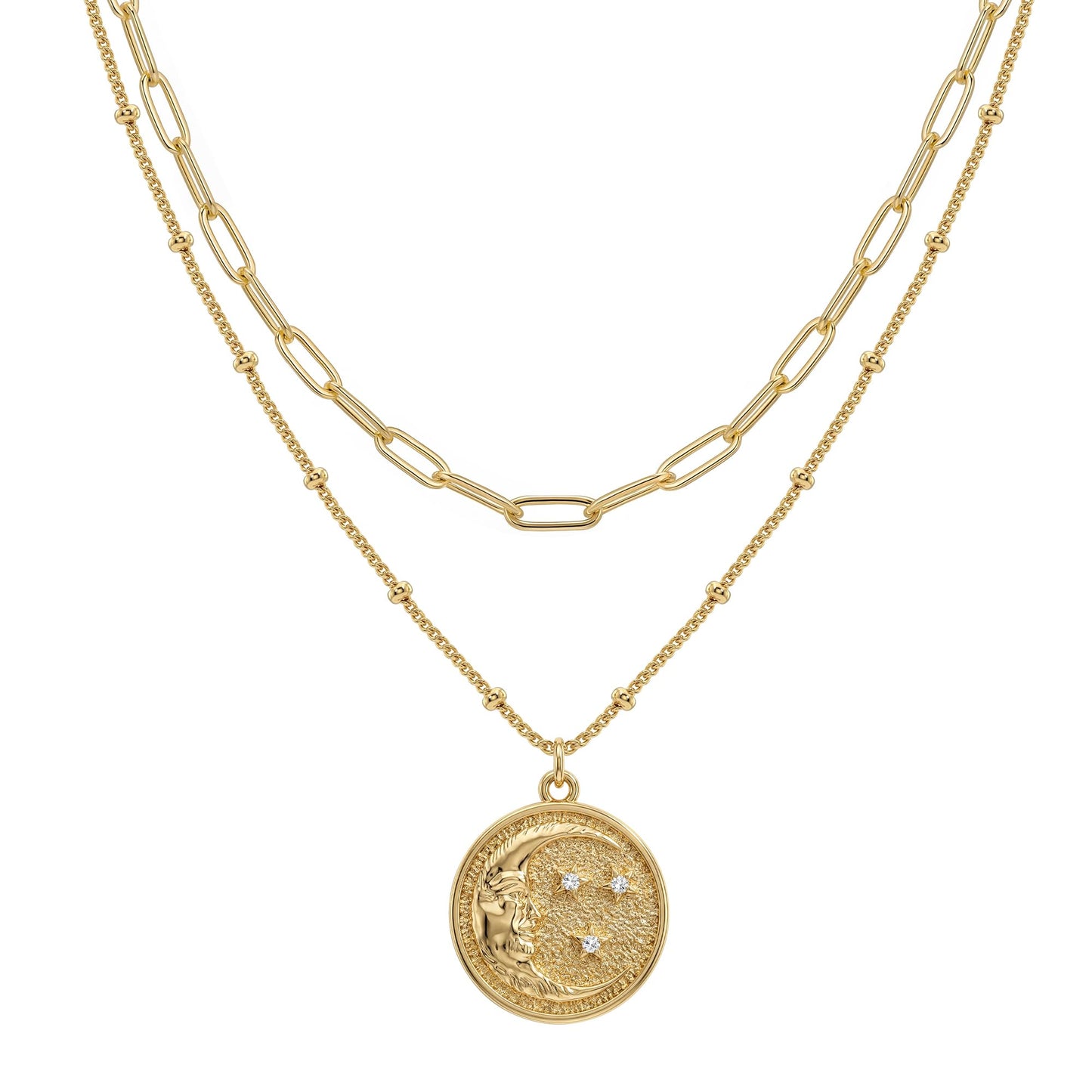MEVECCO Layered Heart Necklace Pendant Handmade 18k Gold Plated Dainty Gold Choker Arrow Bar Layering Long Necklace for Women