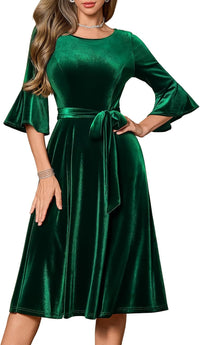 HomRain Women's Long Sleeve Velvet Midi Dresses for Wedding Guest Church Formal Winter Christmas Cocktail Party
