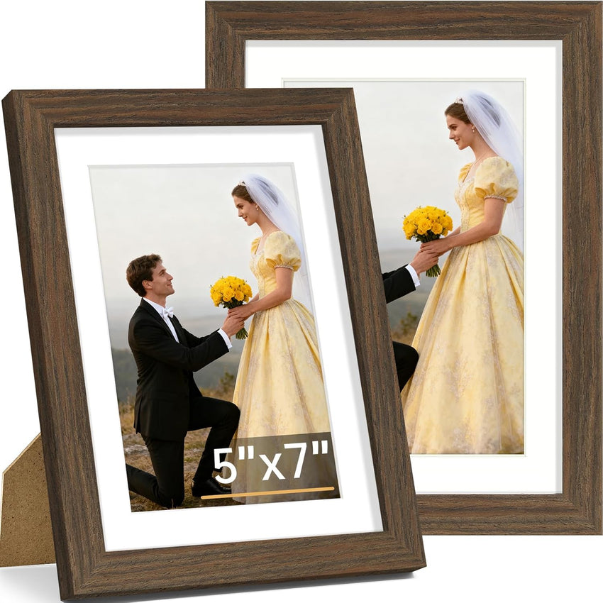 Vittanly 8x10 Picture Frame Set of 2, Solid Wood Frame for Wall or Tabletop, Display Photo 5x7 with Mat or 8x10 without Mat, Natural