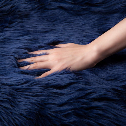 Ashler Faux Fur Rug, Dark Blue Area Rugs, Fluffy Sheepskin Fur Rug, Fuzzy Ultra Soft 2 x 6 Ft Rugs, Machine Washable Shag Rug, Nursery Throw Rugs for Bed, Living, Kids Room