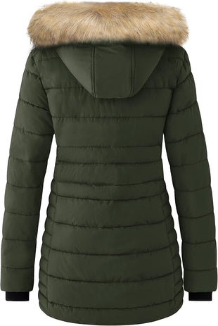 wantdo Women's Warm Winter Coat Heavy Puffer Jacket Parka with Fur Trimmed Hood