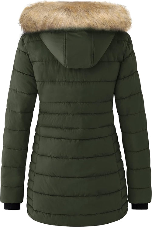 wantdo Women's Warm Winter Coat Heavy Puffer Jacket Parka with Fur Trimmed Hood