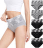 HAVVIS Women's Briefs Underwear Cotton High Waist Tummy Control Panties Rose Jacquard Ladies Panty Multipack