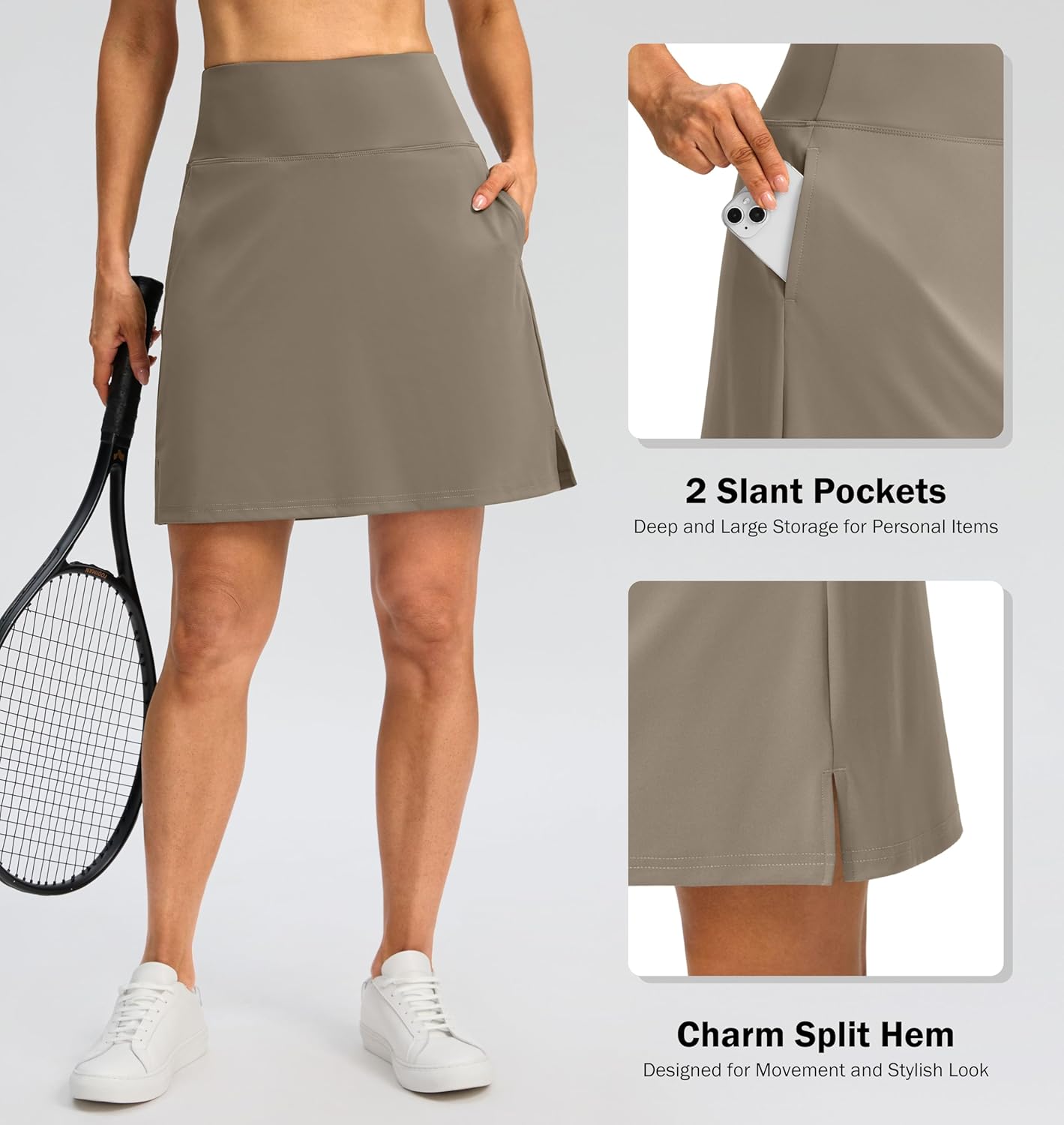 SANTINY 18" Skorts for Women 3 Pockets High Waist Long Athletic Tennis Skirt Golf Skort for Casual Summer Travel