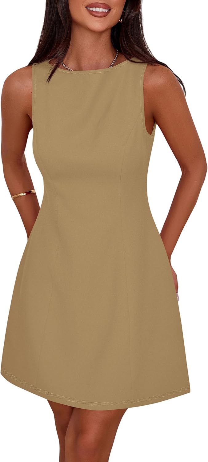 PRETTYGARDEN Womens Formal Short Dresses 2025 Summer Sleeveless Boat Neck A Line Elegant Mini Cocktail Party Dress