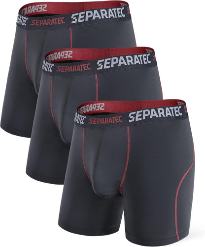 Separatec Mens Underwear with Pouch for balls Anti Chafing Underwear Men Athletic Sport Performance Long Boxer Briefs 3 Pack