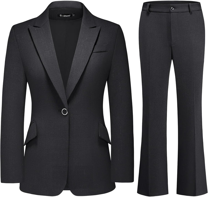 Women's Suit 2 Piece Set Pinstripe Blazer and Bootcut Dressy Pants Set for Work Office Business Outfits