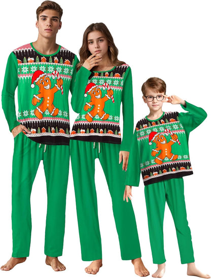 IFFEI Matching Family Pajamas Sets Christmas PJ's Letter Print Top and Plaid Bottom Sleepwear Jammies with Pockets