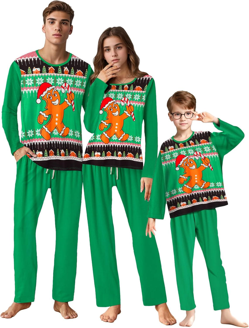 IFFEI Matching Family Pajamas Sets Christmas PJ's Letter Print Top and Plaid Bottom Sleepwear Jammies with Pockets