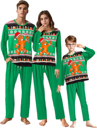 IFFEI Matching Family Pajamas Sets Christmas PJ's Letter Print Top and Plaid Bottom Sleepwear Jammies with Pockets