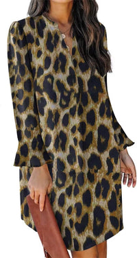 QACOHU Fall Dresses for Women 2025 Casual V Neck Long Sleeves Flowy Mini Tunic Dress