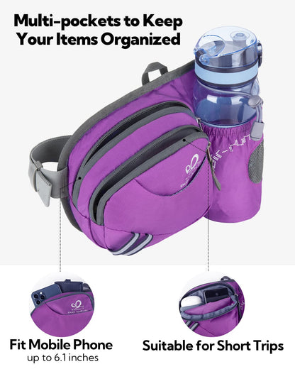 WATERFLY Fanny Pack Waist Bag: Waist Pack for Women Men with Water Bottle Holder Hiking Fanny Pack for Running Walking DogWalking Travel Cycling