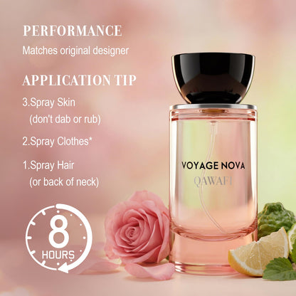 Voyage Nova Eau de Parfum for Women, Lychee Bergamot Ginger, Rose Peony Cocoa Blossom, Elegant Patchouli, Long Lasting Spring Fall Perfume, 100ml & 3.4 fl oz