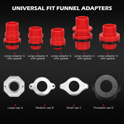 22-Piece No-Spill Coolant Filling Funnel Kit and Siphon Hose Pump, Radiator Coolant Filling Spill-Proof Funnel Kit with Adapters, Extensions, PVC Hose, Engine Oil Funnels, Towel for Universal Vehicle
