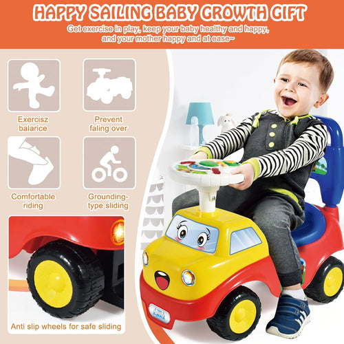 2025 Upgrade Ride On Push Car for Toddlers, 51×25×45cm Baby Sliding Car with Music Steering, Ride On Toy with Underneath Storage