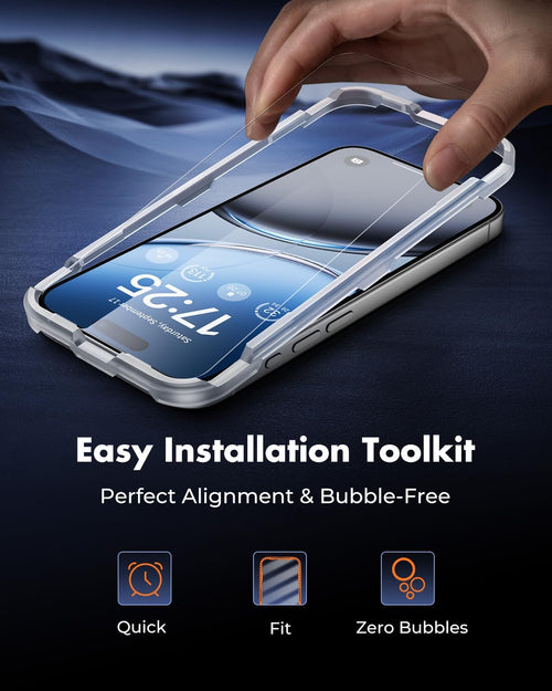 UNBREAKcable 4-Pack Screen Protector for iPhone 17, Double Shatterproof Tempered Glass [Easy Installation Frame] [9H Hardness] [99.99% HD Clear] [Case Friendly] for iPhone 6.3 inch