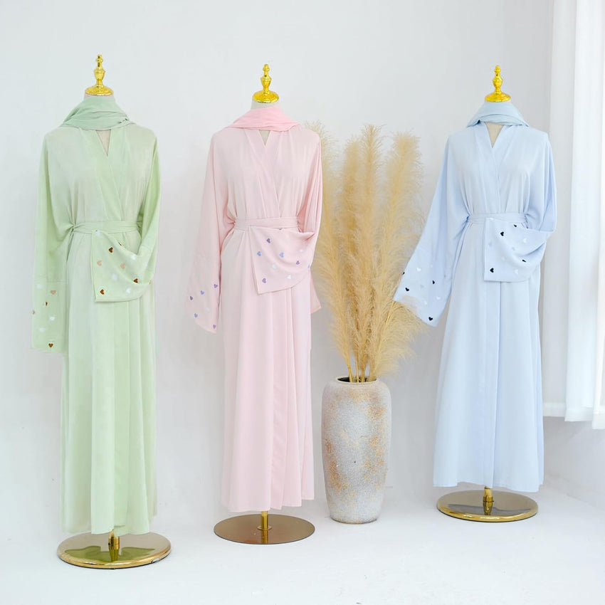 Abayas for Women Muslim Islamic Dubai Cardigan Open Front Chiffon Dress Long Sleeve Maxi Abaya Long Kaftan Robe(No Scarf)