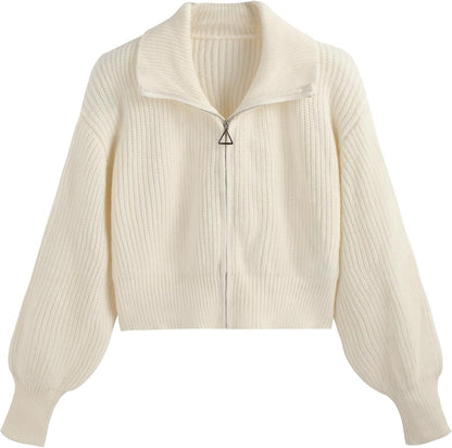 CIDER Zip Up Cardigans for Women Fall Trendy Long Sleeve Chunky Cardigan Knit Open Front Collared Zipper Cardigan