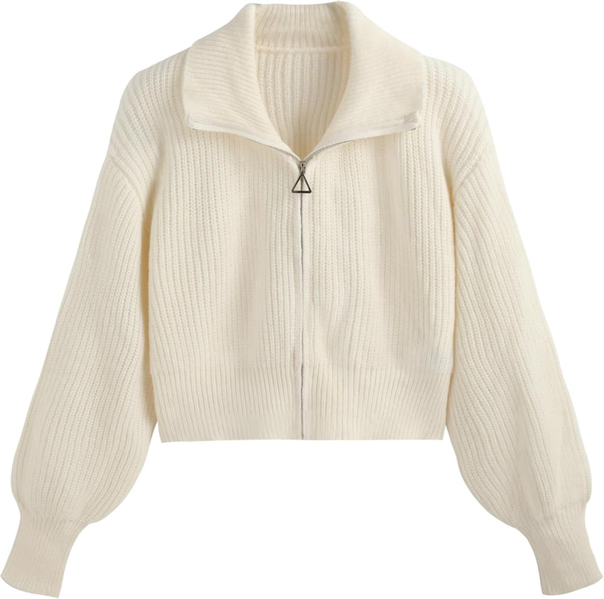 CIDER Zip Up Cardigans for Women Fall Trendy Long Sleeve Chunky Cardigan Knit Open Front Collared Zipper Cardigan