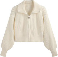 CIDER Zip Up Cardigans for Women Fall Trendy Long Sleeve Chunky Cardigan Knit Open Front Collared Zipper Cardigan