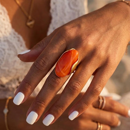 Mchic Colorful Chunky Statement Ring for Women: Boho Large Oval Acrylic Finger Ring Stainless Steel Adjustable Beach Summer Y2K Handmade Jewelry Gift for Women