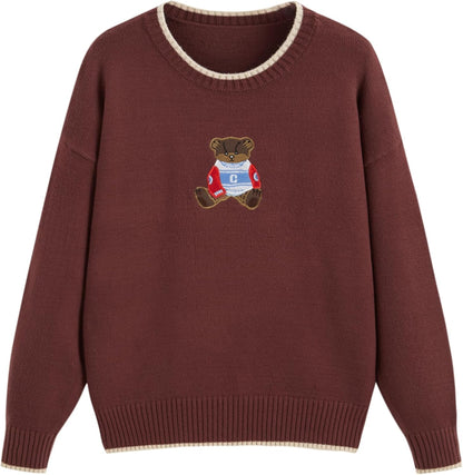 CIDER Women's Fall Sweaters Long Sleeve Cute Sweaters Bear Graphic Crewneck Soft Knit Casual Cropped Pullover