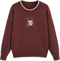 CIDER Women's Fall Sweaters Long Sleeve Cute Sweaters Bear Graphic Crewneck Soft Knit Casual Cropped Pullover