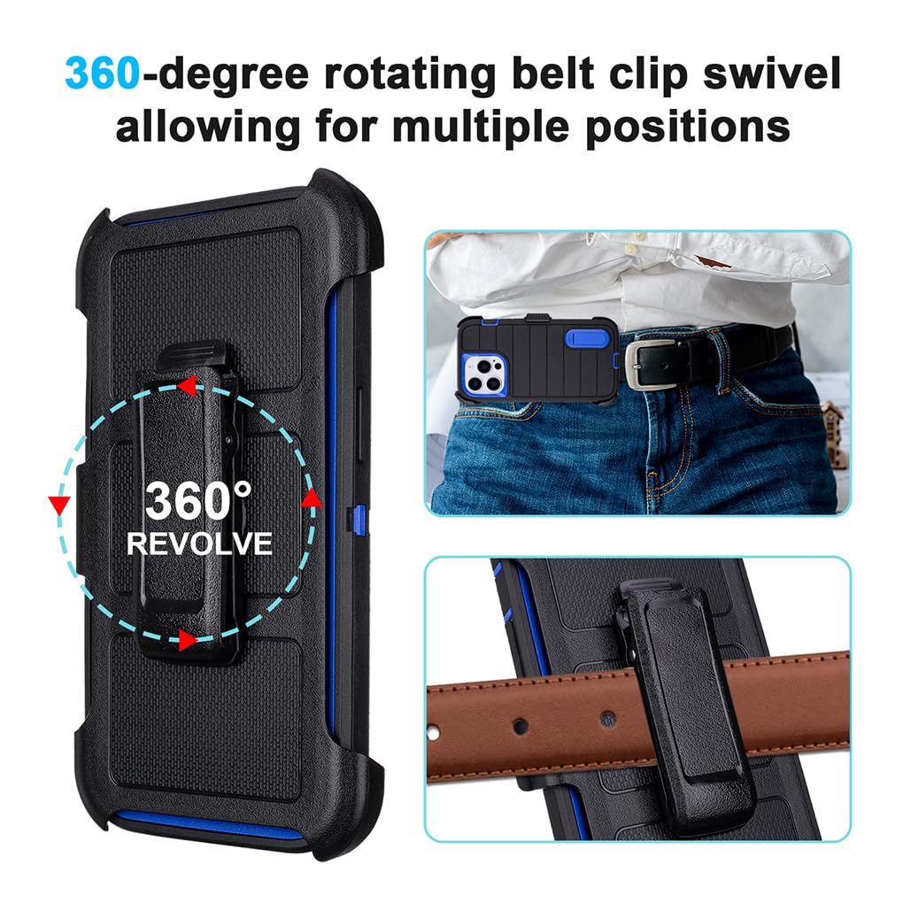 Phone Cases for iPhone 12 Pro Max Case Black with Belt Clip,3 Layers of Sturdy,Military Grade Shockproof ProMax Holster Protective Cases for Heavy Duty iPhone 12 Pro Max Phone Case Black Blue