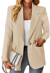 Blazers Jacket for Women 2024 Spring Summer Casual Blazer Lightweight Fashion Womens Long Work Business Lady Double-Breasted Boyfriend Petite Suit Suits Beige S
