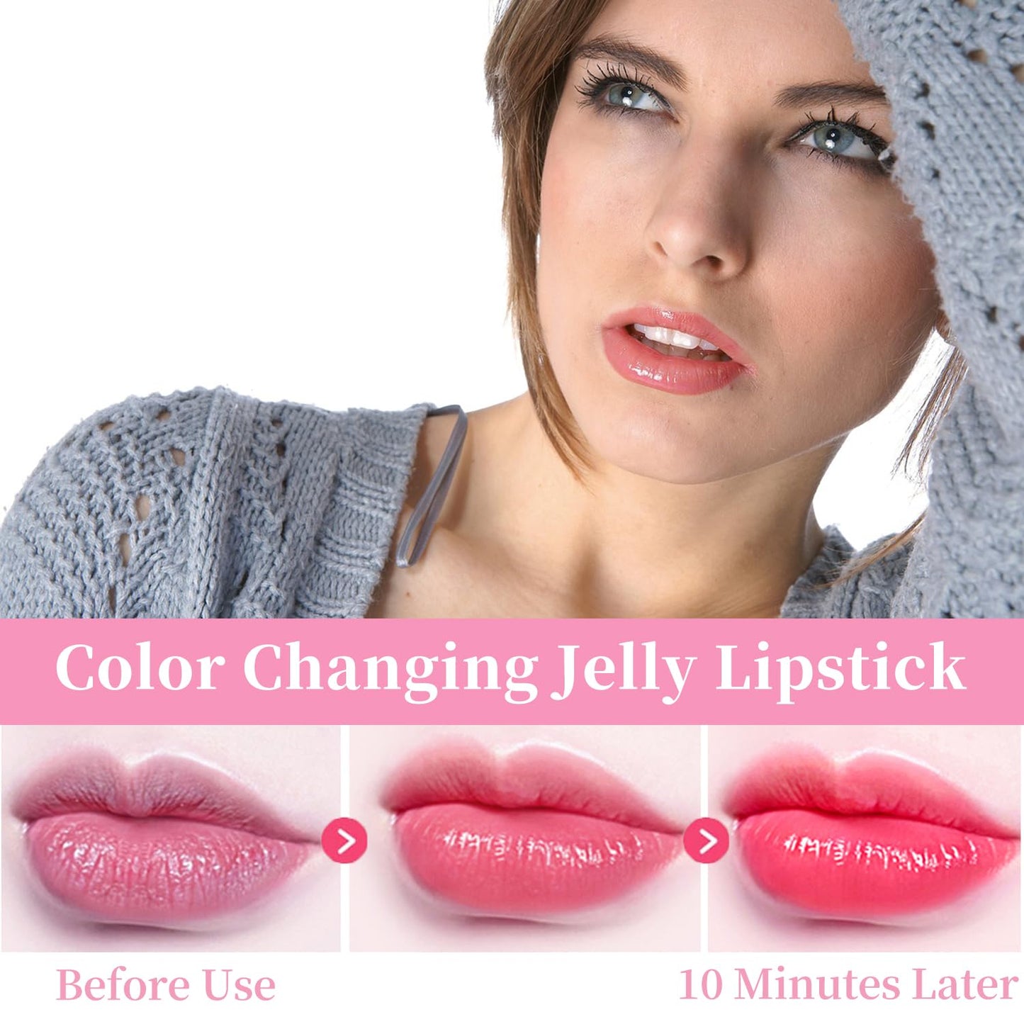 BLUE LOVE Color Changing Flower Lipstick - Hydrating Jelly Lip Balm with Flower, Long-Lasting Moisturizer & Nourishing Lip Gloss (Blue&Gold, 2 Count (Pack of 1))
