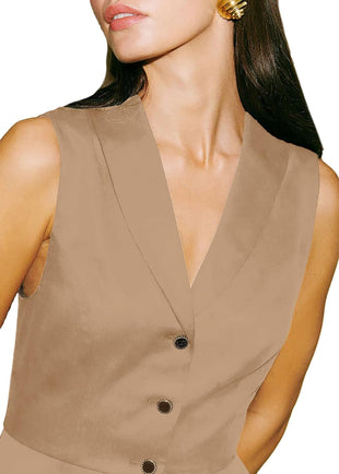 Mina Self Sleeveless Vest Blazer for Women 2024 Khaki Summer Lightweight Light Weight Fashion Dressy Casual Trendy Petite Fitted Work Office Professional Business Womens Blazers Vests Tops Jackets