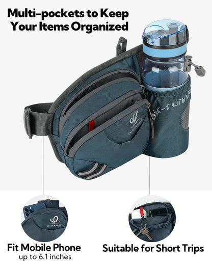 WATERFLY Fanny Pack Waist Bag: Waist Pack for Women Men with Water Bottle Holder Hiking Fanny Pack for Running Walking DogWalking Travel Cycling