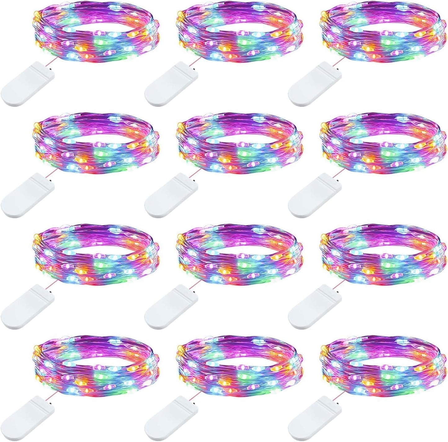 Brightown 12 Pack LED Fairy Lights Battery Operated String Lights - 7ft 20LED Waterproof Silver Wire Firefly Starry Moon Lights for DIY Crafts Wedding Table Centerpieces Party Bedroom Christmas