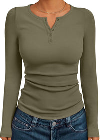 7DAY'S Queen Womens Long Sleeve Shirts 2025 Henley Casual Fall Outfits Fitted Tops Ribbed Fashion Basic Tees