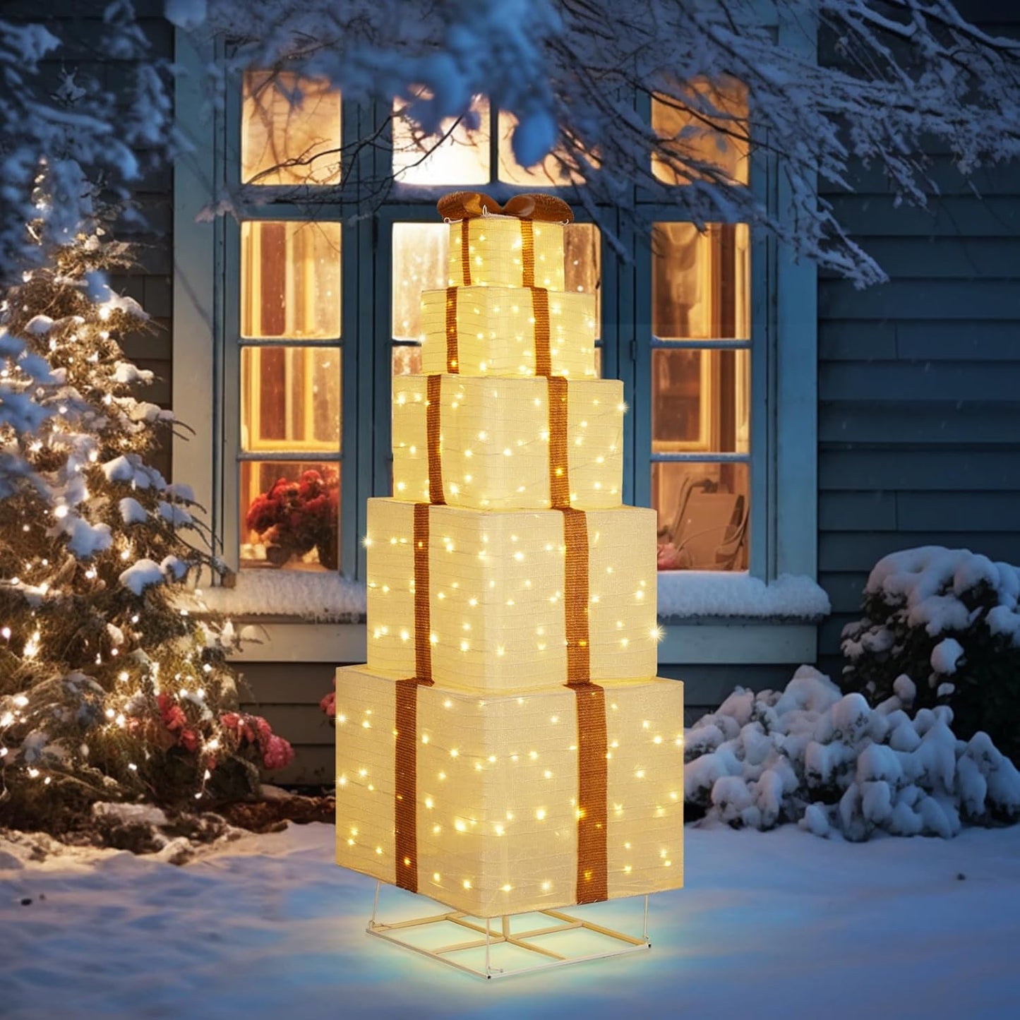 Yescom 3-Piece Large Pre-Lit LED Reindeer Christmas Decor, 110V Plug-in Light Up Deer Family Set Outdoor Decorations for Yard Holiday, 3D Golden Outside Patio Deck Lawn Ornaments with Stack 2025 Xmas