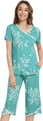 NACHILA Women’s Pajamas-Viscose Made from Bamboo, Short Sleeve Pjs Top with Capri Pajama Sets for Women Cool V Neck Sleepwear
