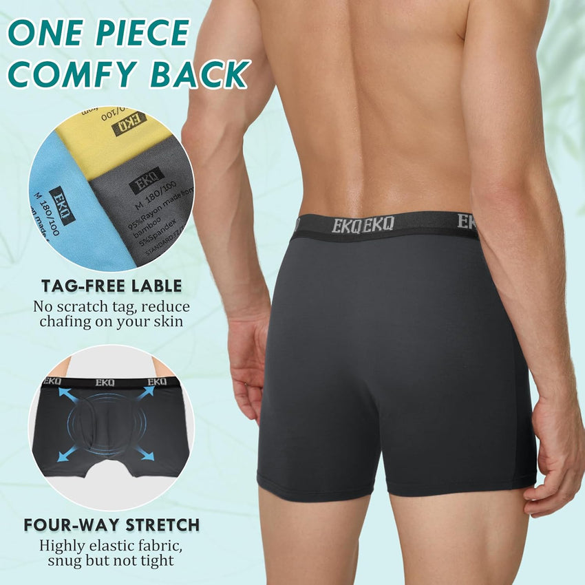 Mens Underwear Breathable Boxer Briefs 7 Pack Bamboo Rayon Boxers for Men Soft Stretchy Men's Underwear with Fly