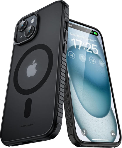 UNBREAKcable Case for iPhone 14 & iPhone 13, [Compatible with MagSafe] [Military Grade Shockproof] [Non-Slip] Translucent Matte Back and Soft TPU Edge Protective Case for iPhone 14/13 6.1", Black