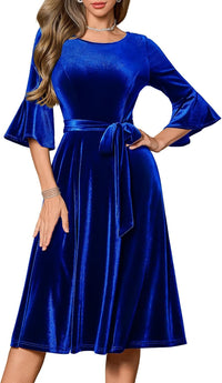 HomRain Women's Long Sleeve Velvet Midi Dresses for Wedding Guest Church Formal Winter Christmas Cocktail Party