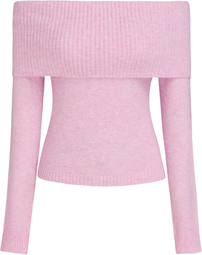 CIDER Women’s Off Shoulder Knitted Long Sleeve Tops Fall Pullover Sweater