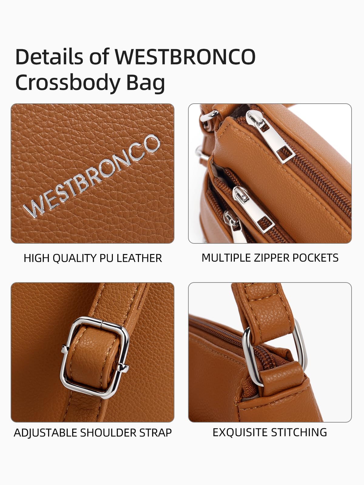 WESTBRONCO Crossbody Bags for Women, Medium Size Shoulder Handbags, Satchel Purse with Multi Zipper Pocket