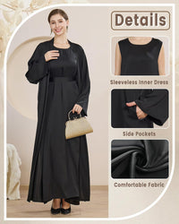 2PCS Muslim Abaya Women Islamic Dress with Belted Prayer Covered Eid Clothes