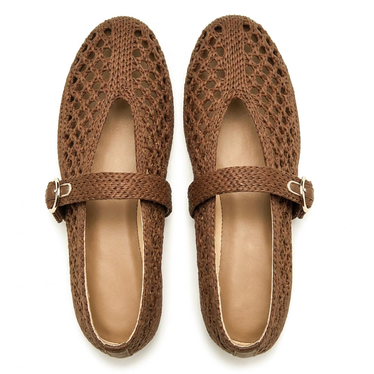 Woven Ballet Flats Women Mesh Raffia Flats Round Toe Mary Janes Comfortable Ballerina Flat Shoes